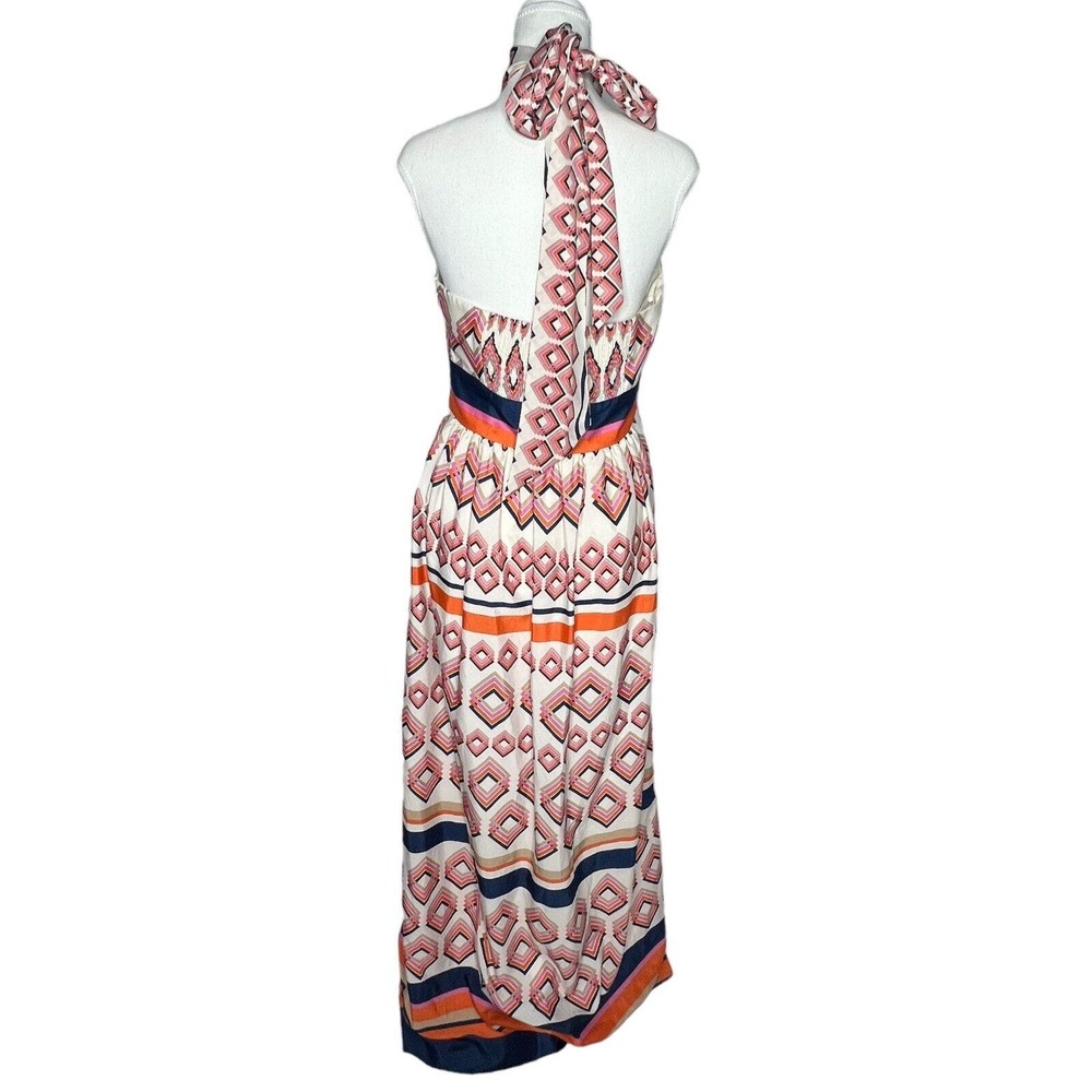 Eliza J Women Size 8 Cream Ivory High Neck Tie Halter geometric Long Maxi dress - Picture 12 of 15